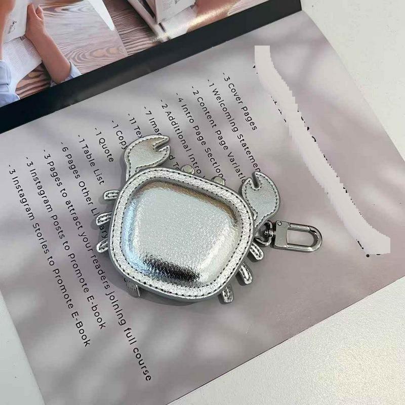 2025 New Leather Pendant Head Layer Leather Mini Earphone Bag Crab Pendant Wallet Cross Border