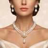 Luxury Minimalist Vintage Oval Sparkling Pearl Necklace Earrings Set, French Style Bridal Jewelry for Wedding Dress Performance Party