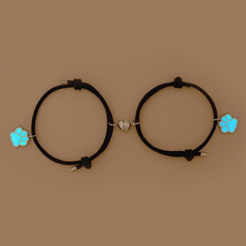 Luminous Dog Paw Pendant Magnetic Couple Bracelet Set