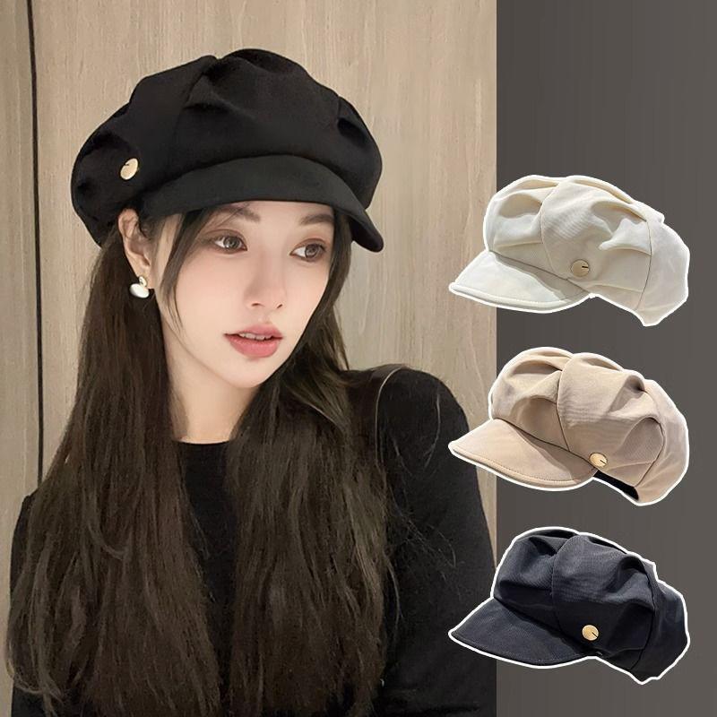 Korean Cloud Berets Fashion Pleated Octagonal Cap Vintage Solid Color Peaked Caps Spring And Autumn Beret Windproof Hat