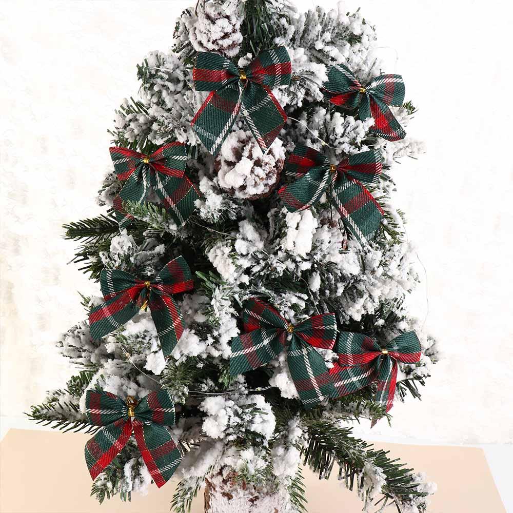 10Pcs/set Cloth Christmas Plaid Bow Various Style Cute Xmas Tree Pendant Plaid Bow Soft Christmas Garland Accessories