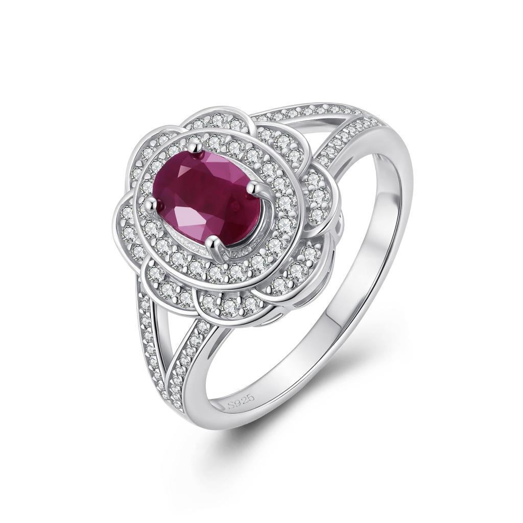 Flower design Natural longrido ruby Ring Earrings Pendant Necklace Set 925 sterling silver jewelry for women's daily party gifts