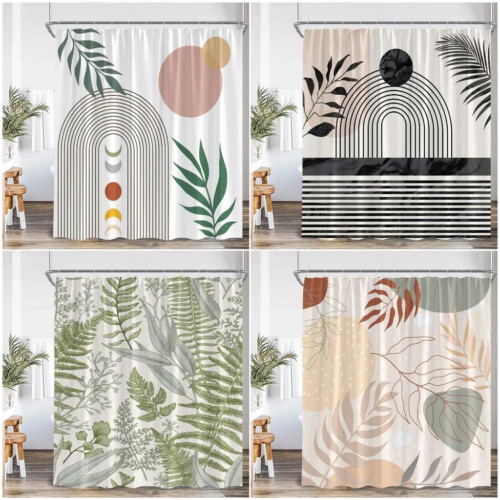 Modern Abstract Shower Curtain Medieval Tropical Leaves Greening Plants Bathroom Decoration Polyester Fabric Bathtub Curtain