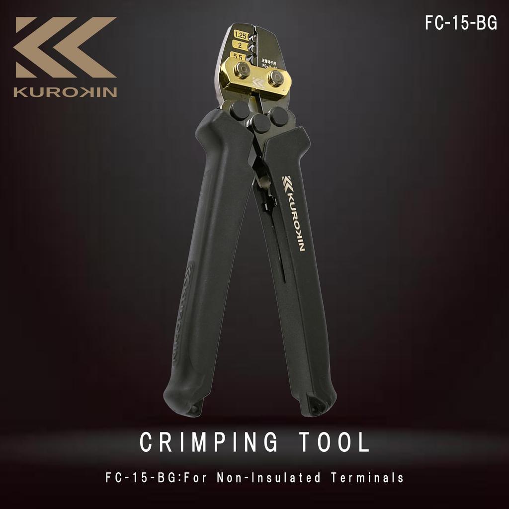 Fujiya FC-15-BG Black Gold Crimping Tool for Bare Terminals and Sleeves, 1.25/2/5.5mm², Improved Workability, High-Durability Design