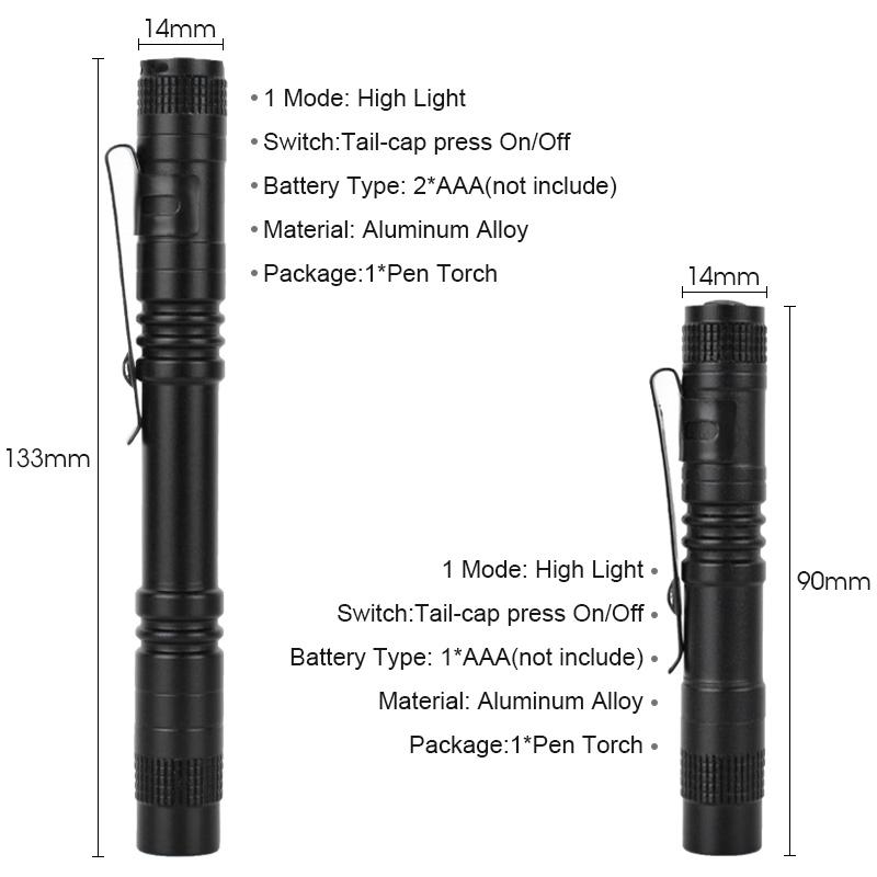Mini pen shaped flashlight with aluminum alloy waterproof strap, pen clip flashlight, single section pen shaped flashlight