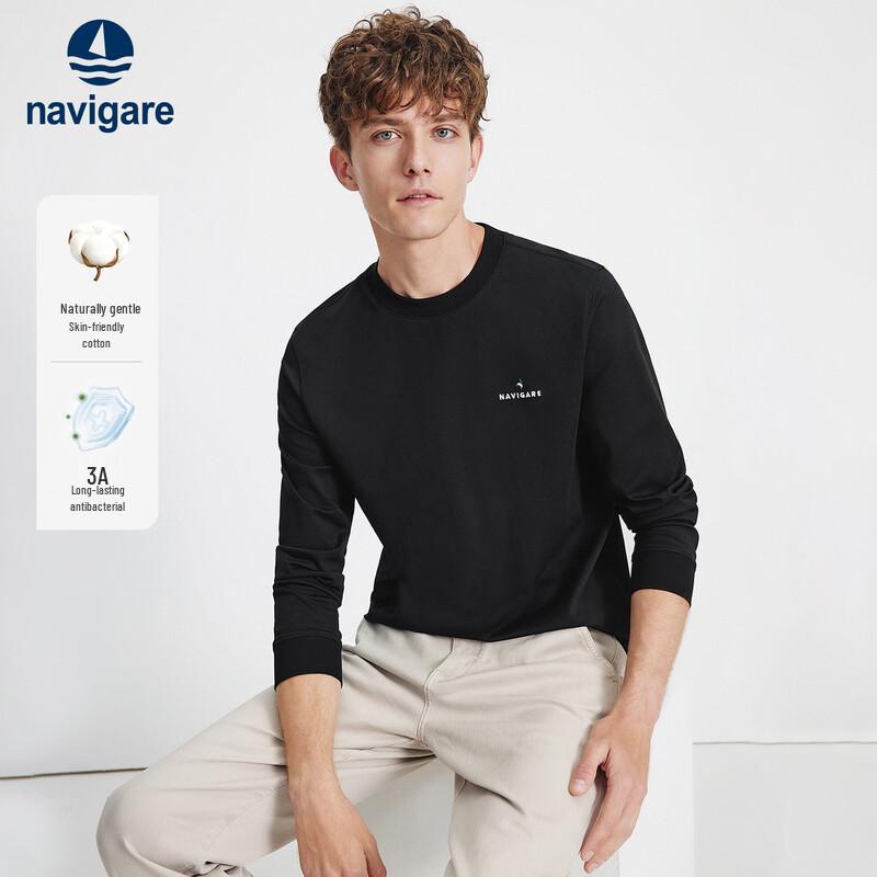 Navigare Men's Minimalist Commuter Long-Sleeve Crew Neck T-Shirt