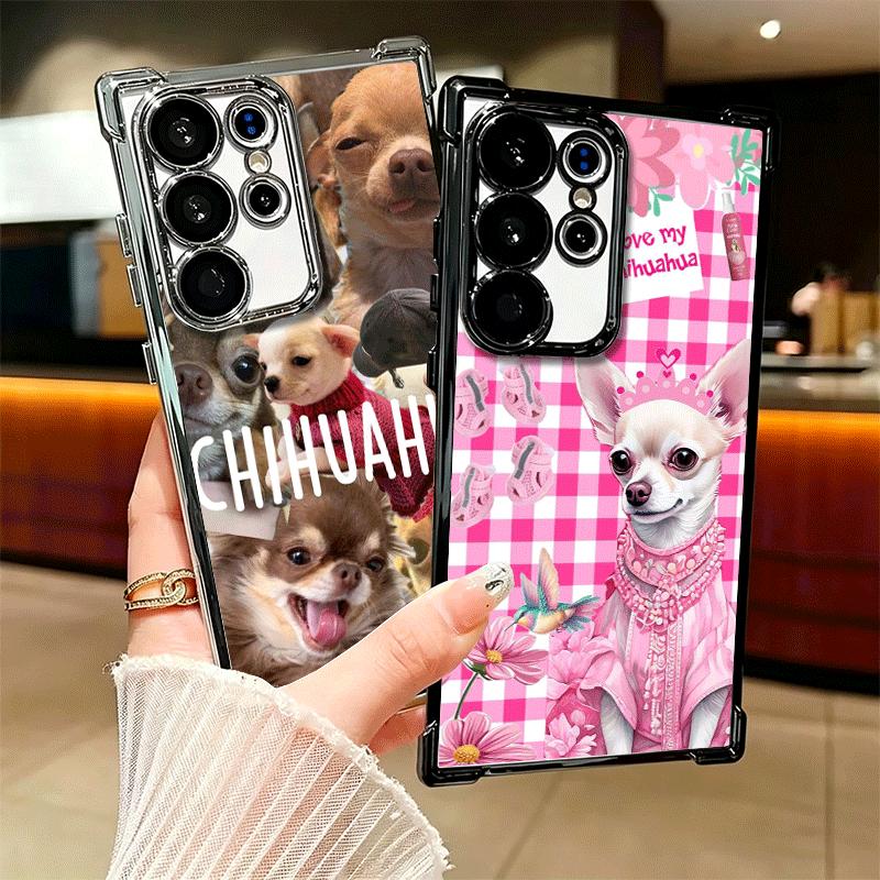 Chihuahua Puppy Teacup Dog Plating Phone Case For Samsung Galaxy S24 S25 FE S26 Edge S23 Ultra S22 S21 Plus S20 Anti-Fall Airaba