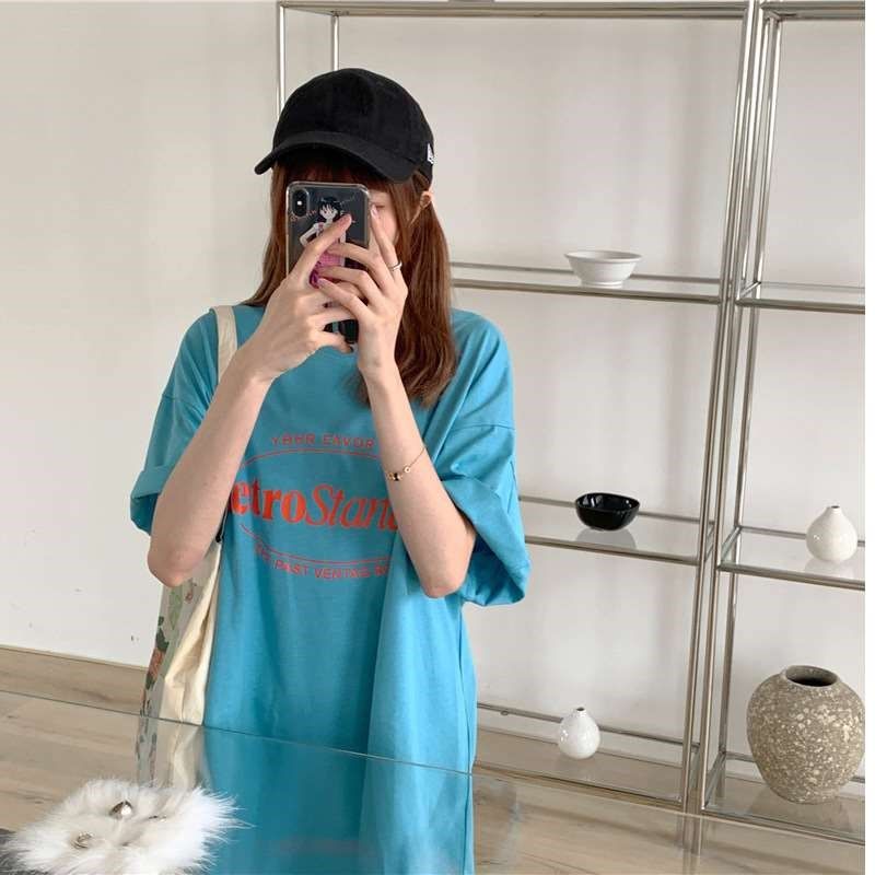 Summer Midlength Loose Womens Letters Couples Tendy Top