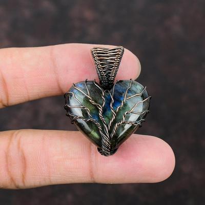 Baum des Lebens Labradorit Anhänger Kupferdraht umwickelt Anhänger Baum des Lebens Edelstein Schmuck handgemachter Herz Anhänger Kupfer Schmuck als Geschenk