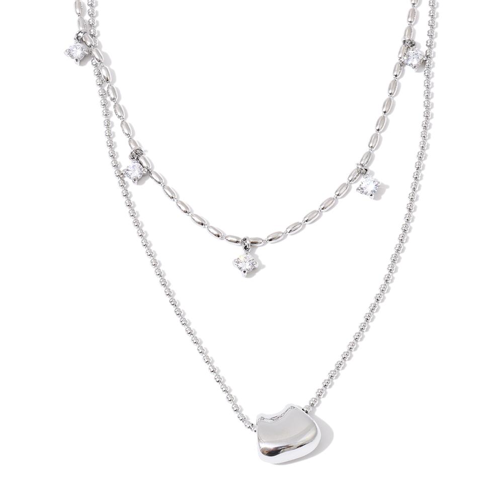Eetit Luxury Fashion Double-Layer Zirconia Drop Exquisite Chain Overlay Necklace Stainless Steel Popular Pendant Collar Jewelry