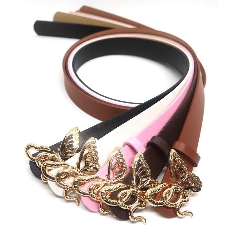 Lady Belt Elegant Skinny Waist Belt for Dress Skinny Belt Butterfly Buckle