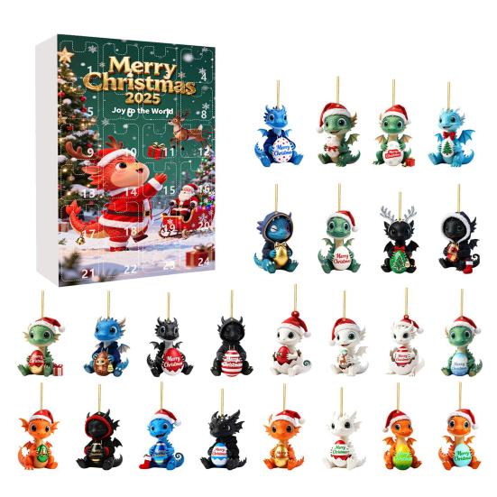 2025 Christmas Dragon Advent Calendar 24-Day Countdown Box with Baby Dragon Ornaments Multifunctional Decoration for Festive Tree Decor