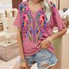 Women Holiday Boho V-neck Blouse Shirts Tops T-shirt Plus Size Ladies Summer Tee