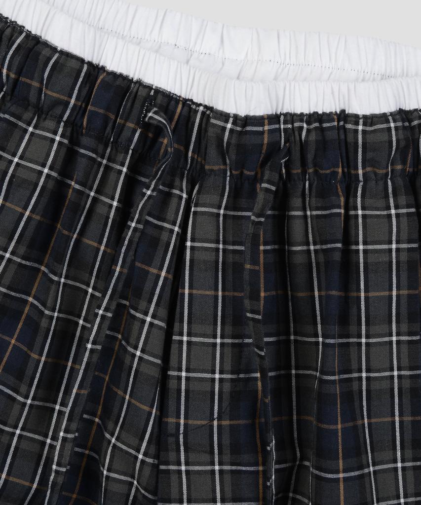 Beodeonteu Check Layered Single-Pleat Wide Pants [Green]