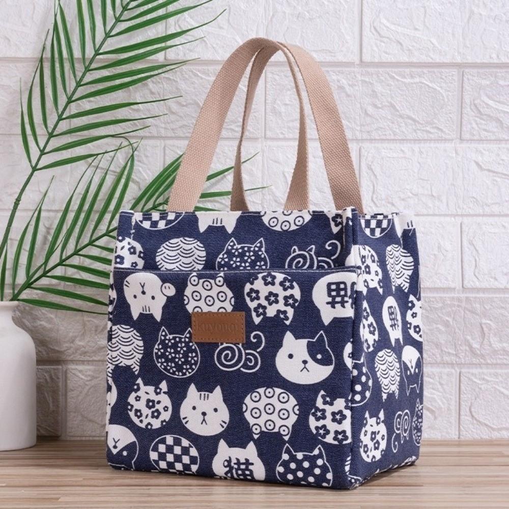 Printed Design Picnic Lunch Bags Insulated Large Capacity Lunch Bag Cute Cat Lunch Bag Daily Lunch