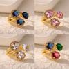 Vintage Rainbow Zircon Ring For Women Stainless Steel Gold Color Aesthetic Non-Fade Cuff Rings New Trend Wedding Zircon Gift