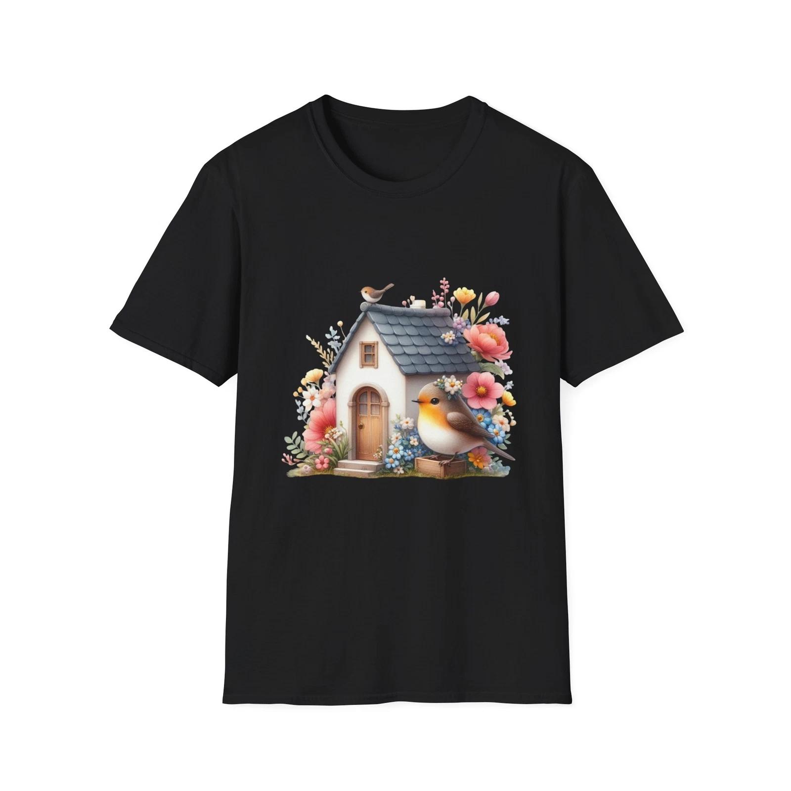 

Charming Birdhouse T-Shirt, Cozy Nature Tee, Gift for Bird Lovers, Floral Unisex 2XL