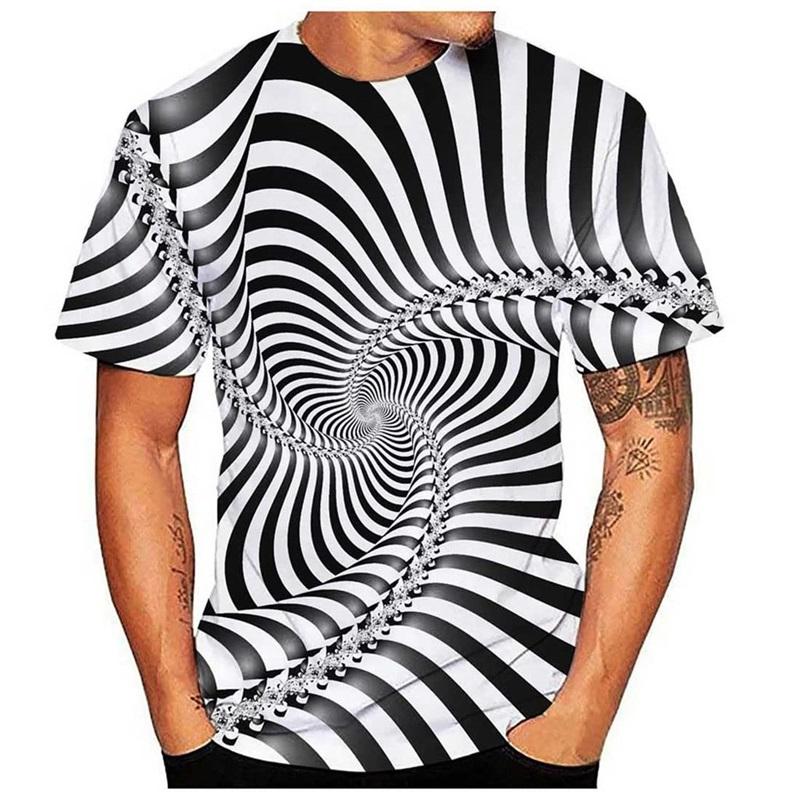 Spiral Streak Tie Dye T Shirt for Men Y2k Tops 3D Paisley Stripe Printed T-shirt Womens Clothing Novelty Cool Designs Tee Shirts