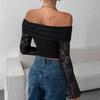 Off Shoulder Slim Fit Lace Crop Tops Fashion Spring Summer Solid Color Long Sleeve Blouse Hollow Out Sexy Short Shirt Streetwear Casual Sweet Clothing