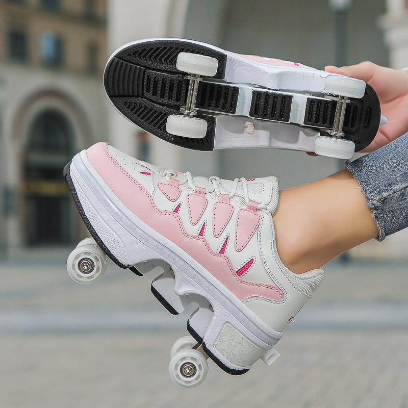 Roller Shoes with Four Wheels Deformed Roller Skates for Children/teens Four-wheel Roller Skates Shoes Double-row Roller Skates Shoes