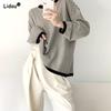 Loose Streetwear Striped Round Neck T-Shirts Neutral Hipster Leisure Simple Korean Bottoming Autumn Winter Women's Clothing 2022