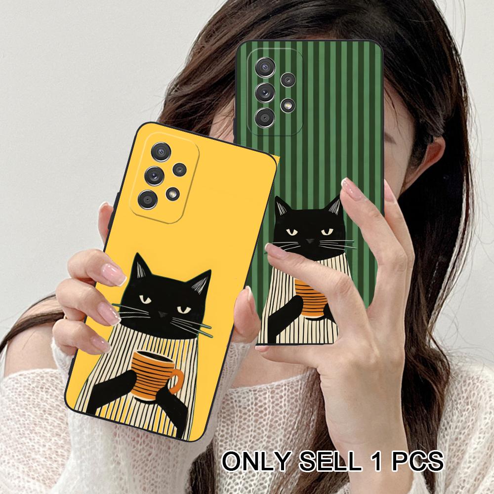 Cute Coffee Cat Matte TPU Mobile Phone Case for Samsung Galaxy A56 55 54 53 52 51 36 35 34 23 16 15 5G Colorful Cover