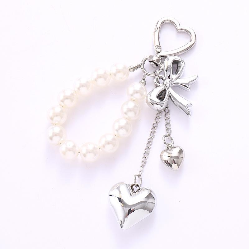 Creative Pearl Heart Phone Strap Bag Charm Accessory for Phone Case Keychain Decor