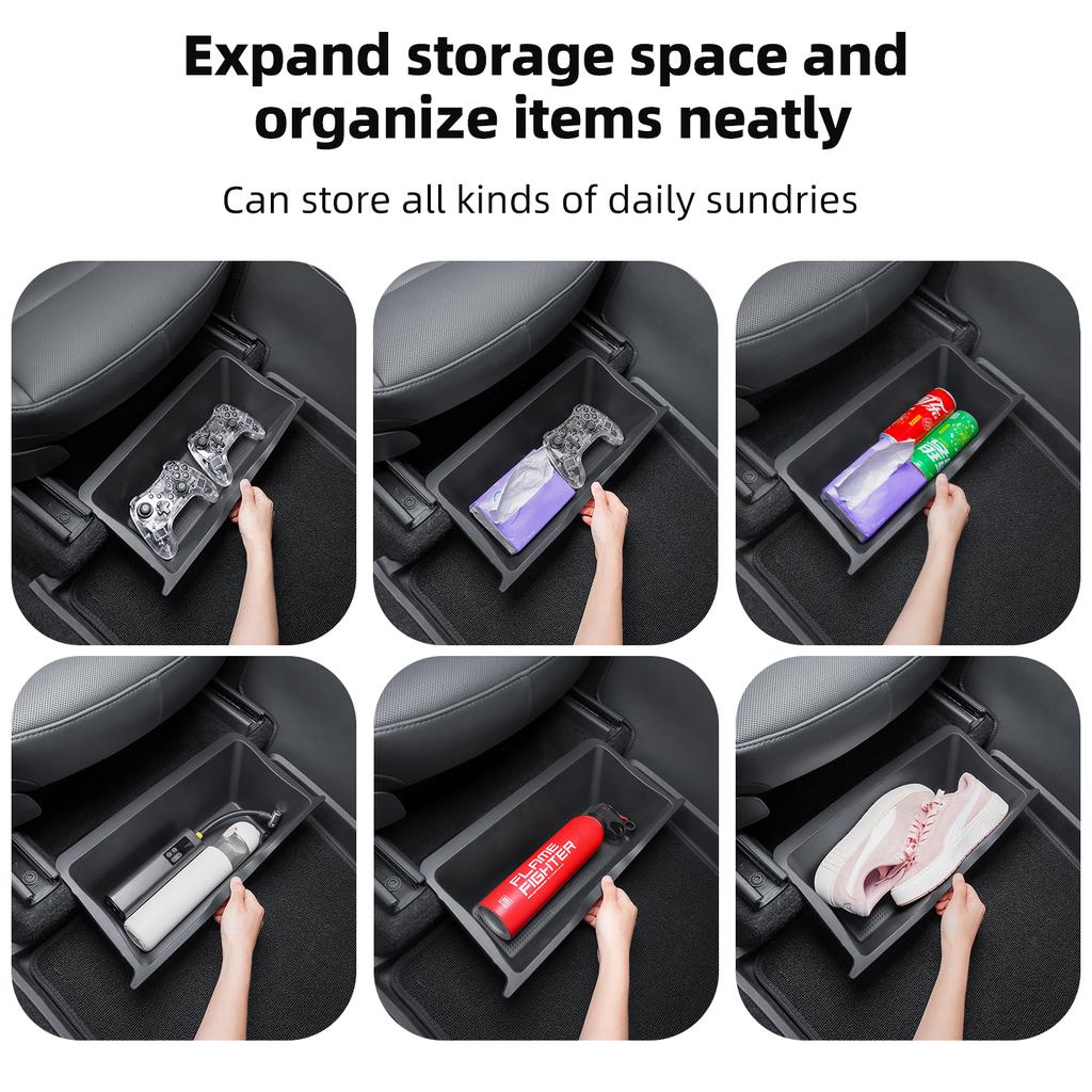 For Tesla Model Y Juniper Under Seat Storage Box Front Seats Under Seat Drawer TPE Storage Box Interior Accessories