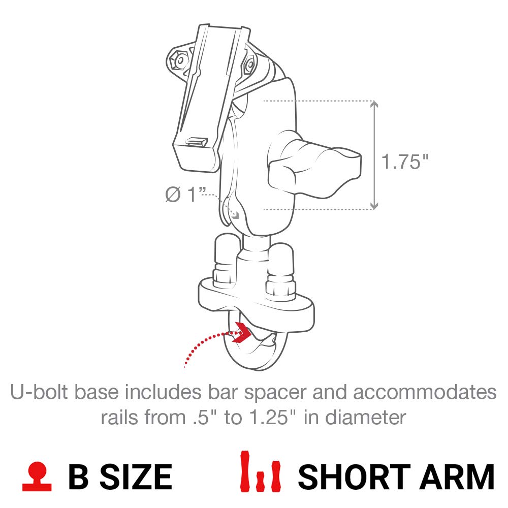 RAM MOUNTS Spine Clip Garmin Mount with Handlebar U-Bolt Base RAM-B-149Z-A-GA76U with Short Arm for Motorcycle ATV UTV Motorcycle