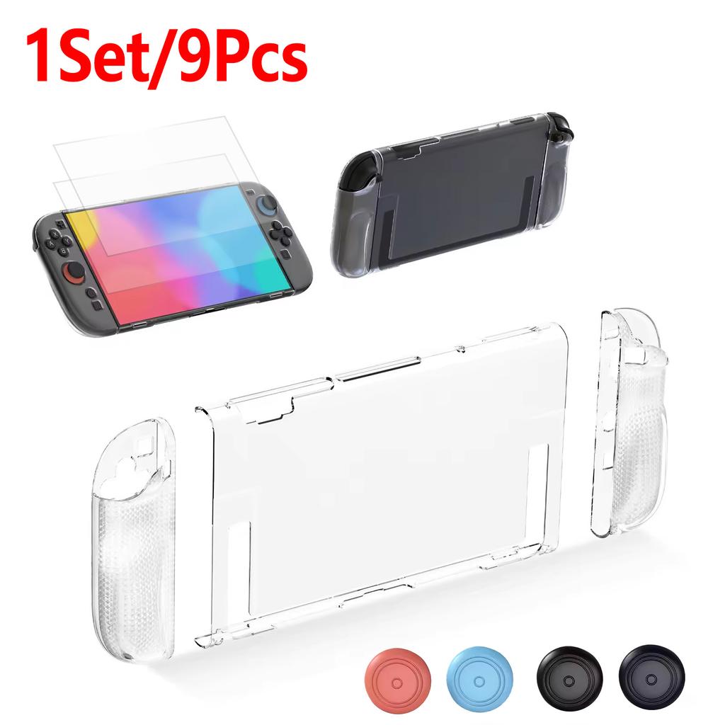 [1Set/9Pcs]New Suitable for Switch 2 Protective Kit TPU Dockable Soft Case with Tempered Glass Screen Protector, Game Console Case Joystick Caps Grips