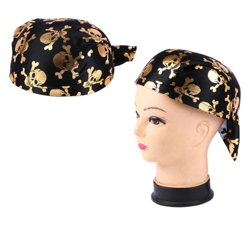 Hot Girls Skull Print Bandana Pirate Kerchief with Lovely Skull Print Turban Halloween Head Wrap Lovely Hair Kerchief
