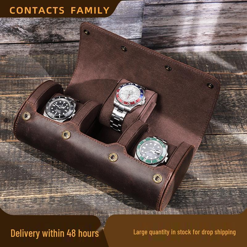 Vintage Leather Mechanical Watch Travel Box - Three-Piece Set