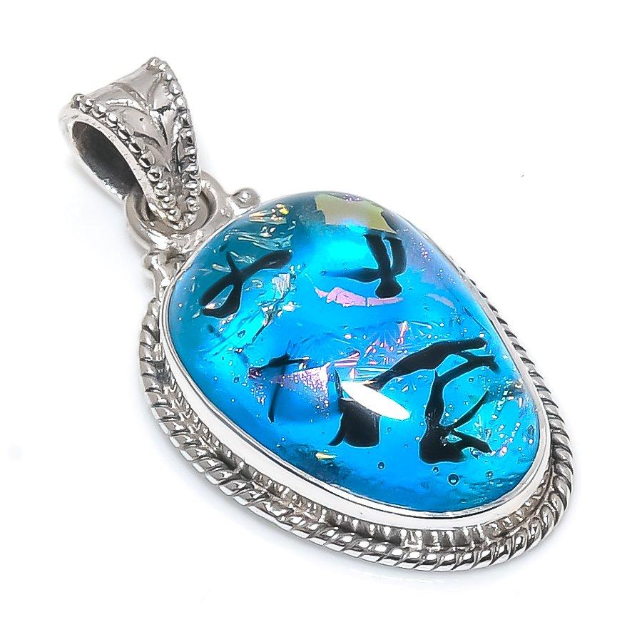 

Natural Dicorich Glass Gemstone 925 Solid Sterling Silver Pendant 1.25 U5f76