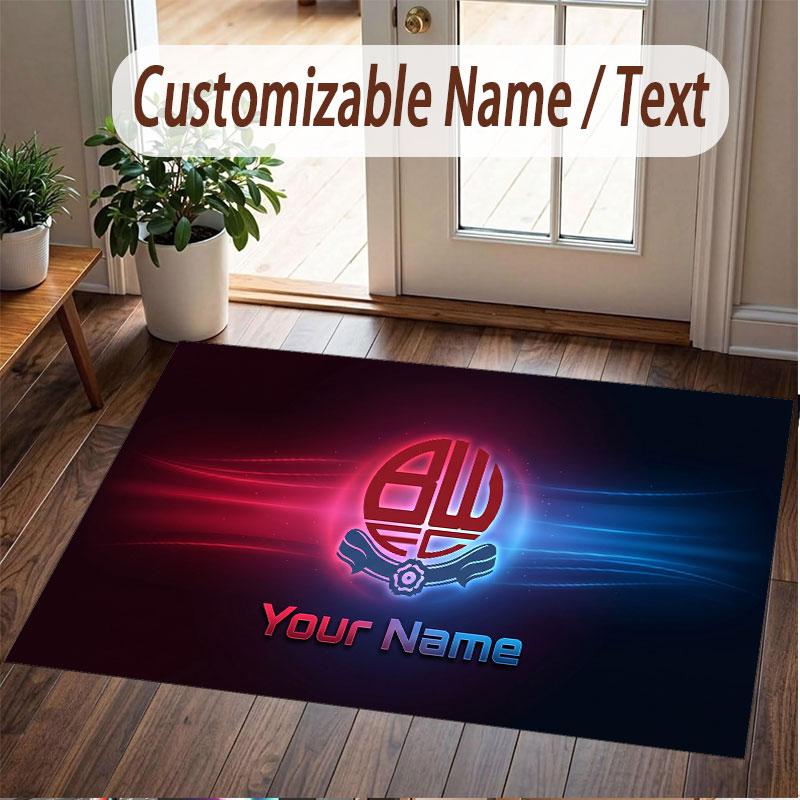 Custom Rug Bolton Wanderers FC Pattern Print Name Text Soft Non‑Slip Floor Carpet for Home Indoor Decoration