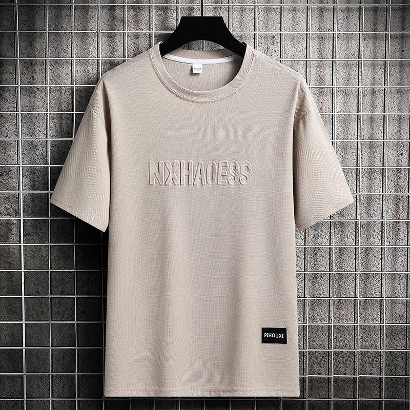 

Мужская летняя трендовая футболка с коротким рукавом из ледяного шелка с принтом стальным штампом L