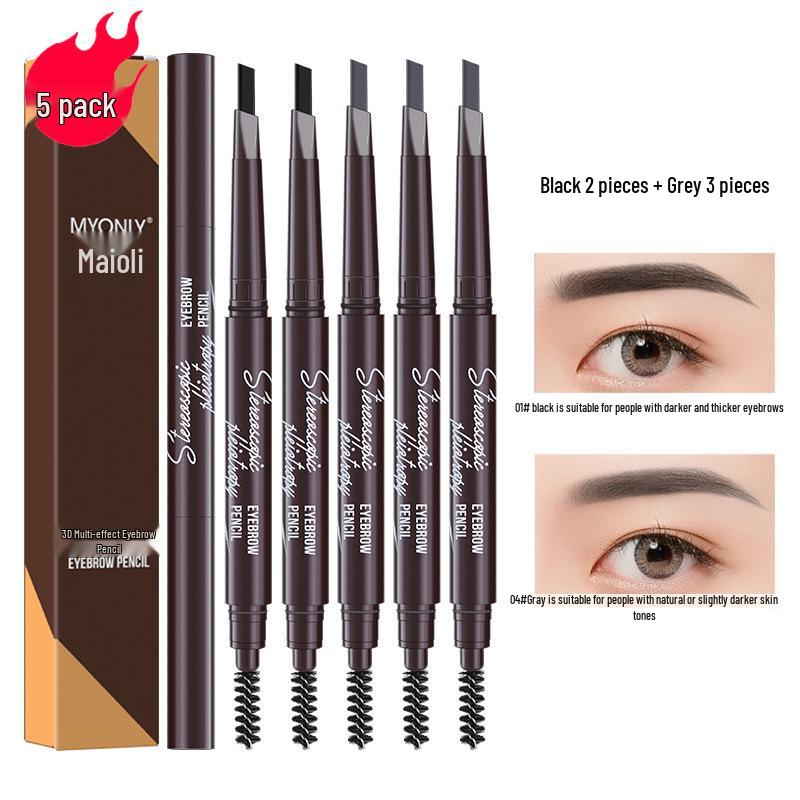 Maiouli 3D Smudge-Proof Multi-Effect Eyebrow Pencil - Beginner-Friendly Double-Ended Triangle Shape.