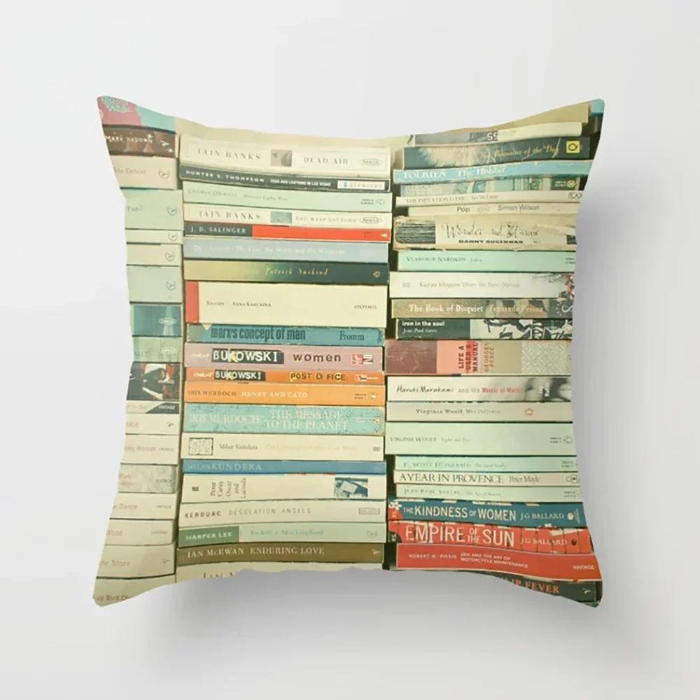 Stacked Magazine Printed Pattern Cushion Cover for Home Bedroom Living Room Sofa Decoration Square Pillow