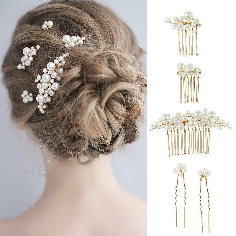 5PCS/Set Pearls Wedding Hair Comb Bridal Hair Pins Clips Women Hair Jewelry Accessories Headpieces
