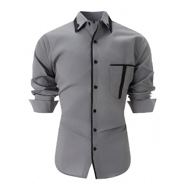 New Work Exercise Fitness Spring Long Sleeve V-Neck Button Men'S Real Pocket Casual Top Polo Shirt Business Shirt