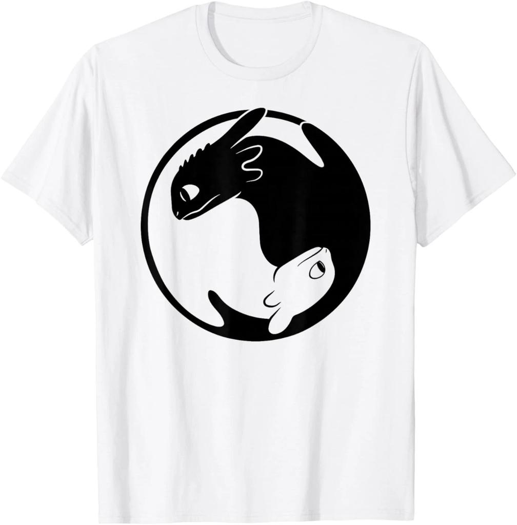 Drachenzähmen leicht gemacht 3 Drachen Yin Yang 100% Baumwolle T-Shirt Herren Top