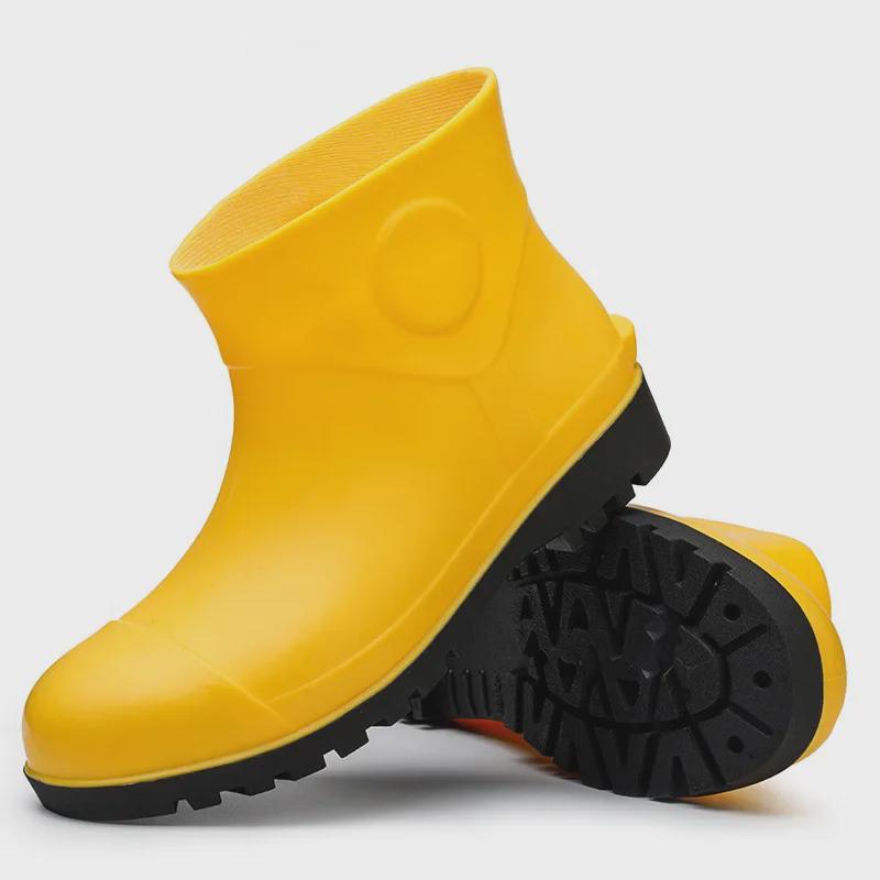 Men's Yellow Rain Boots: Mid To High Tube, Steel Toe, Anti-Smash, Anti-Puncture, Acid and Oil Resistant.