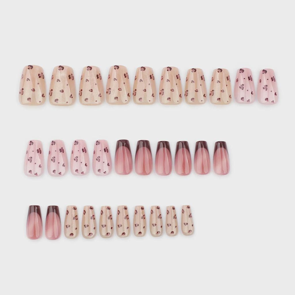 Leopard Print Cat Eye French Red Nail Art Set - Hot Girls' Wearable Nail Pieces