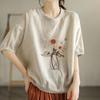 Camiseta de algodón de verano para mujer, talla grande, cuello polo, holgada, estampada, informal, tipo jersey