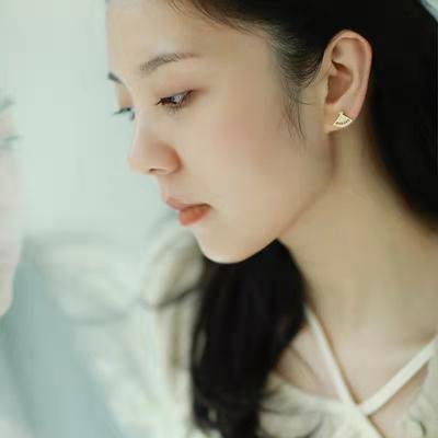 Small Fan Shape Earrings for Women Zircon Temperament Simple and Versatile Earrings Korean Style Personalized Trend