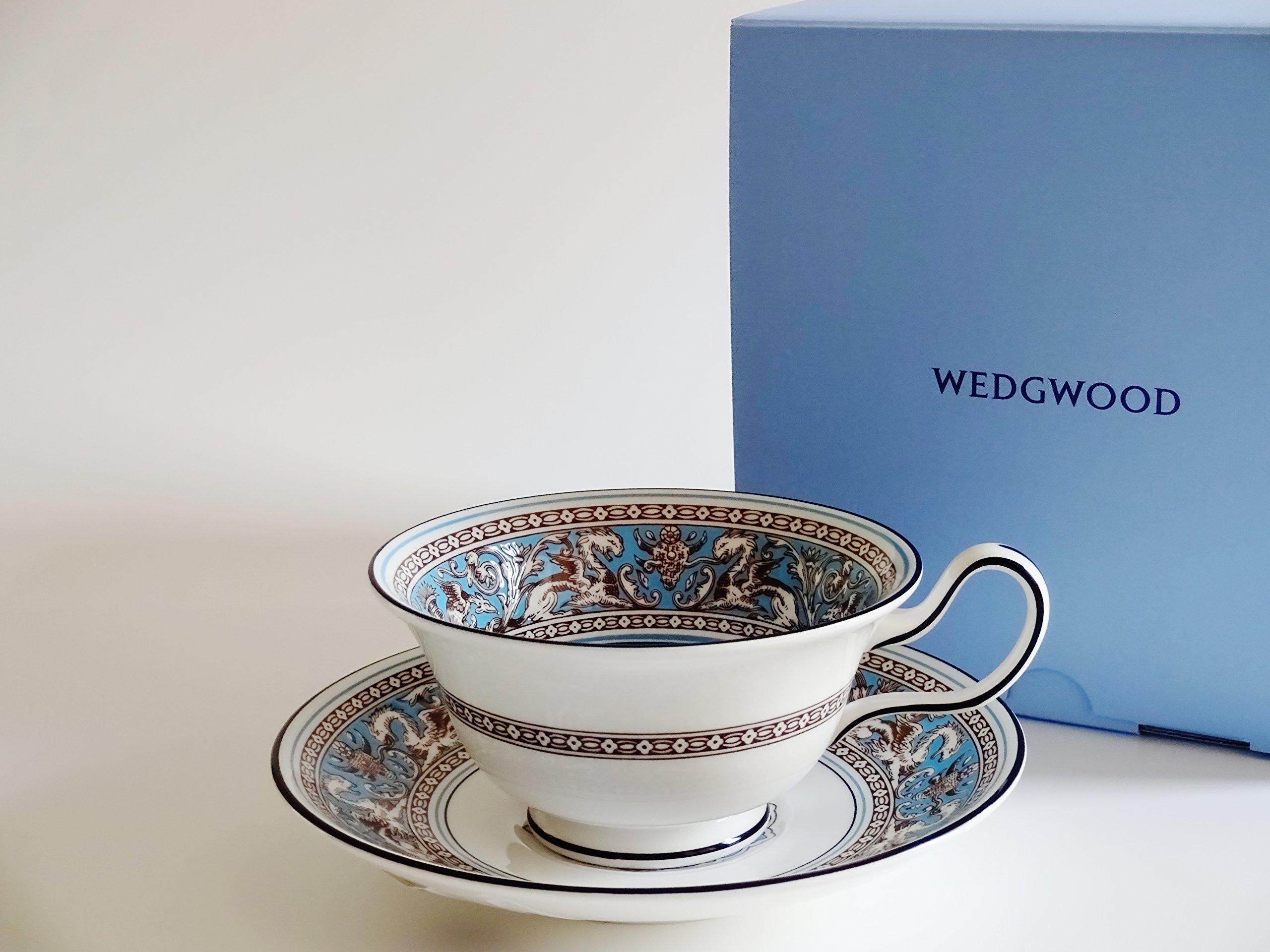 

Флорентийская бирюзовая чайная чашка Wedgwood с блюдцем и пионом [Предмет]