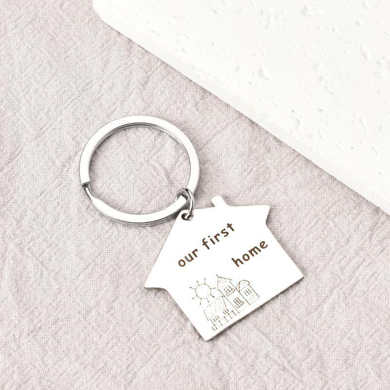 Our First Home House Stainless Steel Keychain New House Warm Design Fashion Keyring Practical Housewarming Gift