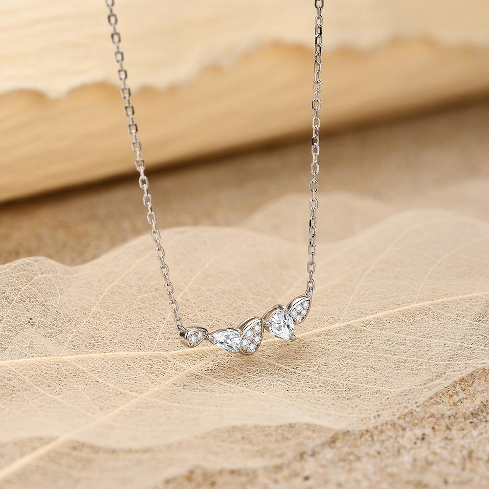Elegant Blue Zircon & Moissanite Leaf Pendant Necklace