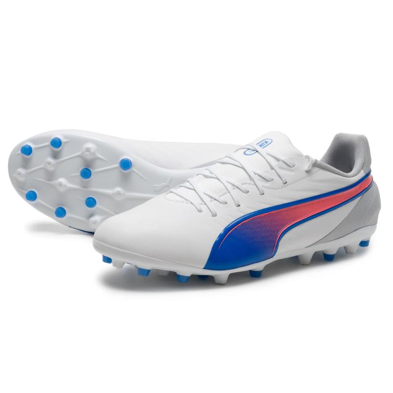 Puma King Match Comfortable Versatile Mg (Rubber Short Studs) Artificial Grass Soccer Shoes Men Soccer Shoes White Blue 107878-02