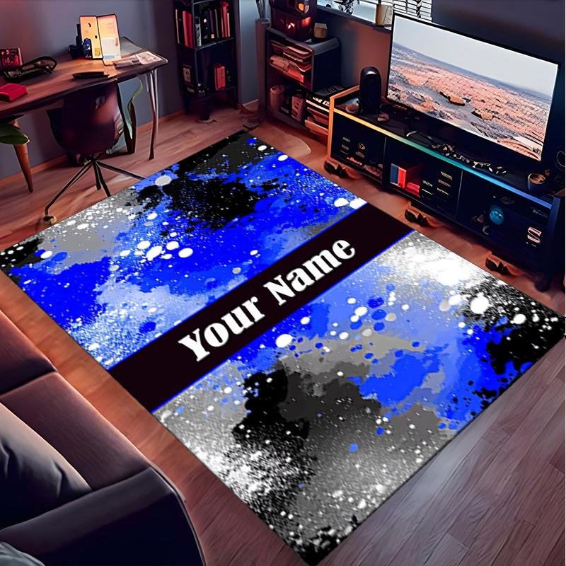 1PC Custom Name Blue Splash Artwork Theme Floor Mat Ideal for Living Room, Game Rooms, Office, Bedroom,Floor Mat Playful Design