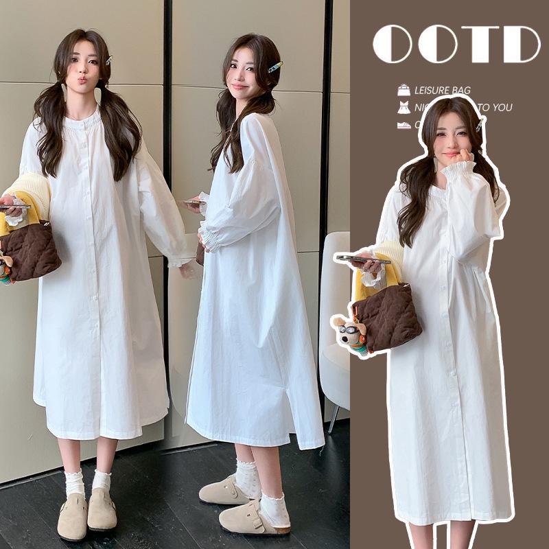 2026 Spring Korean Style Plus Size Casual Maternity Dress - Trendy, Loose-Fitting for Moms 2XL
